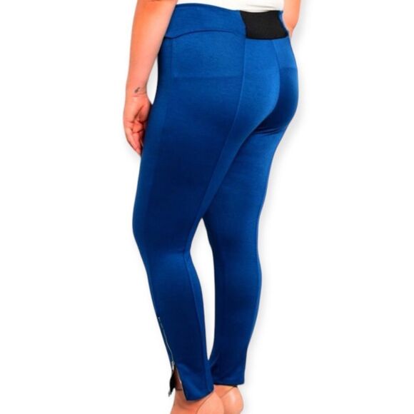 Blue Tapered Ankle Zipper Leggings Pants - Picture 4 of 4